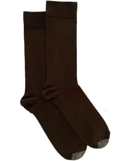 Lafitte Tough Toe Cotton Mercerised Socks Chocolate Brown 2 Pack