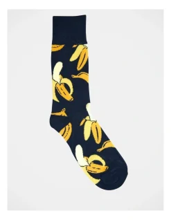 Kenji 1 Pair Banana Crew Length Socks In Navy