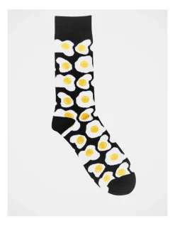 Kenji 1 Pair Fried Egg Crew Length Socks In Black