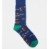 Kenji 1 Pair Just Chillin Sloths Crew Length Socks In Blue