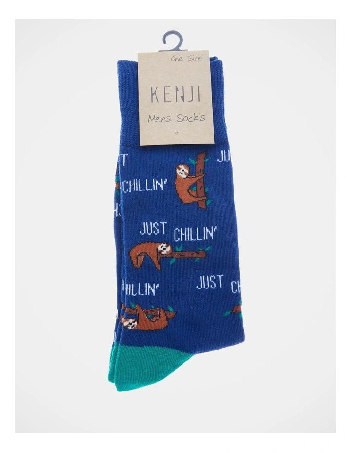 Kenji 1 Pair Just Chillin Sloths Crew Length Socks In Blue 4 Kenji 1 Pair Just Chillin Sloths Crew Length Socks In Blue - Image 2