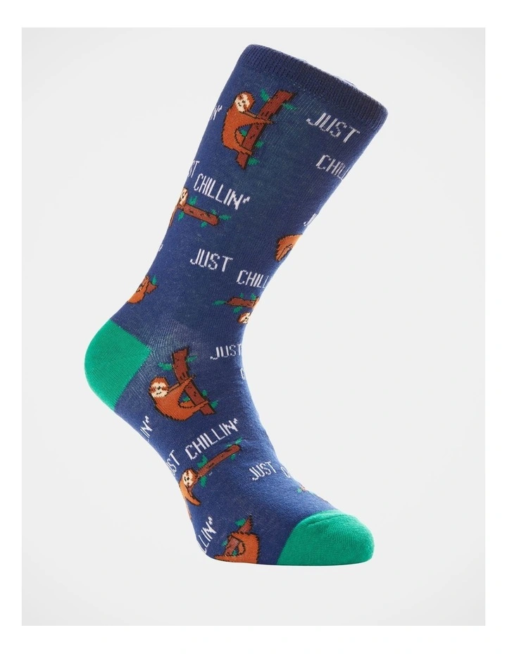 Kenji 1 Pair Just Chillin Sloths Crew Length Socks In Blue 5 Kenji 1 Pair Just Chillin Sloths Crew Length Socks In Blue - Image 3