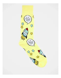 Kenji 1 Pair Is It Friday Crew Length Socks In Yellow