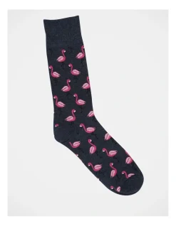 Kenji 1 Pair Flamingo Crew Length Socks In Blue
