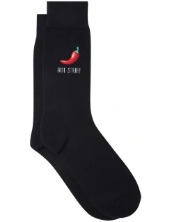 Yd. Hot Stuff Pun Sock Black