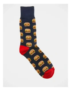 Kenji 1 Pair Burger Crew Length Socks In Navy