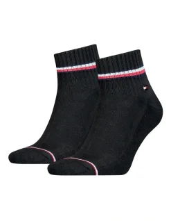 Tommy Hilfiger Iconic Sports Quarter Crew Socks 2 Pack In Black