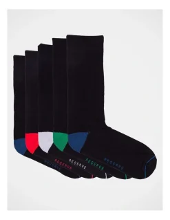 Reserve Bamboo Plain Socks 5 Pack In Black