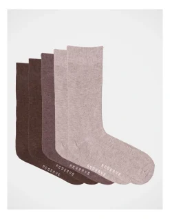 Reserve Bamboo Plain Socks 5 Pack In Brown