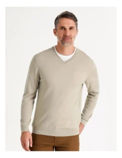 Reserve Australian Merino V-Neck Knit In Stone -Coats Sales Store 879842890 3 720x928