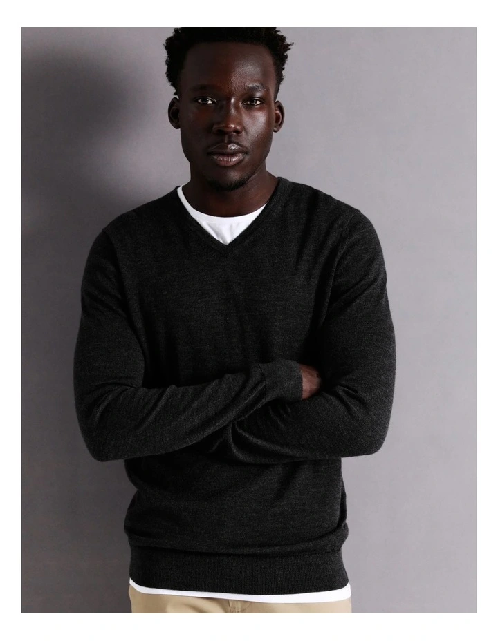 Blaq Australian Merino V-Neck Knit In Charcoal 4 Blaq Australian Merino V-Neck Knit In Charcoal - Image 2