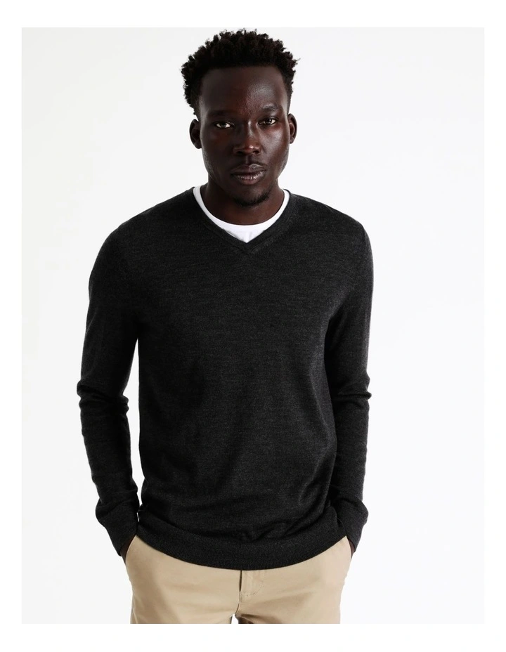 Blaq Australian Merino V-Neck Knit In Charcoal 7 Blaq Australian Merino V-Neck Knit In Charcoal - Image 5