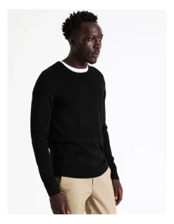 Blaq Australian Merino Crew Neck Knit In Black