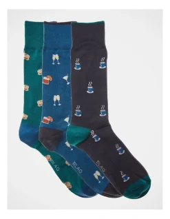 Blaq TP Novelty Socks Food 3 Pack In Multi