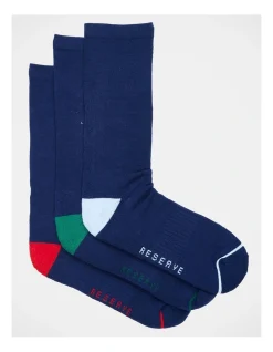 Reserve Organic Comfort Socks 3 Pack In Navy
