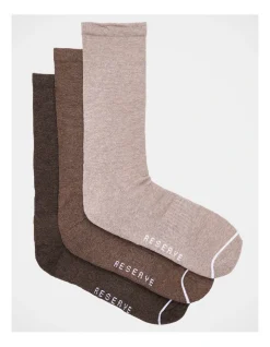 Reserve Organic Comfort Socks 3 Pack In Brown Marles