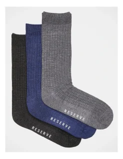 Reserve Organic Bamboo Textured Socks 3 Pack In Multi