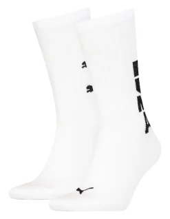 Puma 2 Pack Graphic Logo Sports Crew Socks White