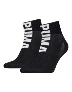Puma 2 Pack Graphic Logo Sports Quarter Crew Socks Black