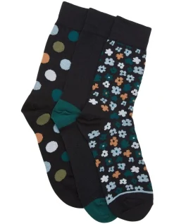 Oxford Bloomin' 3 Pack Socks In Black