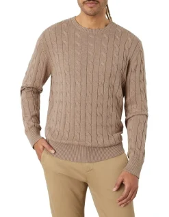 MJ Bale Mawson Cable Crew Knit In Oatmeal
