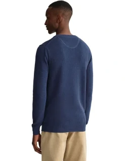 Gant Cotton Pique Crew Neck Knit In Blue -Coats Sales Store 911595340 2 1 720x928