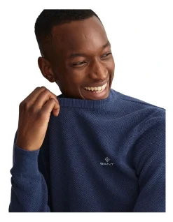 Gant Cotton Pique Crew Neck Knit In Blue -Coats Sales Store 911595340 3 1 720x928