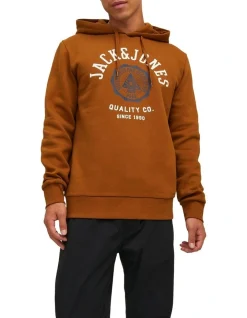 Jack & Jones Logo Sweat Hoodie Jumper In Rubber