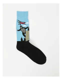 Kenji 1 Pair Gorilla Crew Length Socks In Blue/Black