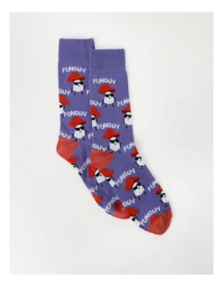 Kenji 1 Pair Fun Guy Crew Length Socks In Purple