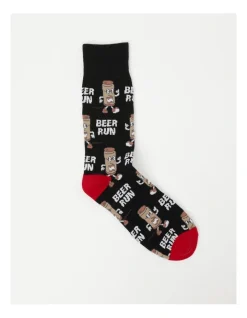 Kenji 1 Pair Beer Run Crew Length Socks In Black