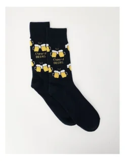 Kenji 1 Pair Cheers Beers Crew Length Socks In Navy