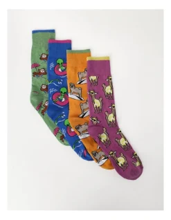 Kenji 4 Pair Pack Crew Socks In Summer Holiday Designs