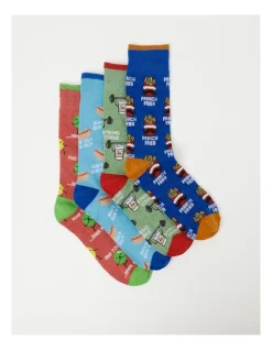 Kenji 4 Pair Pack Crew Socks In Food Designs