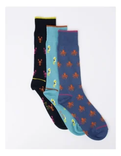 Blaq TP Sealife Cotton Socks 3 Pack In Blue