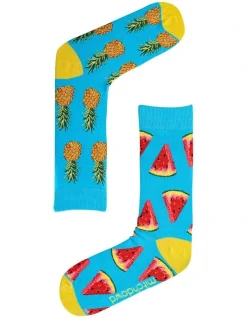 Mitch Dowd Fun Fruits Cotton Crew Odd Socks In Aqua