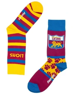 Foot-ies Brisbane Lions Heritage Stripe 2 Pack Cotton Socks In Maroon