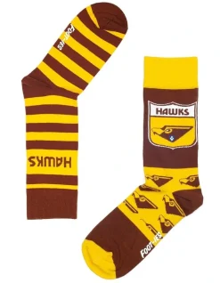 Foot-ies Hawthorn Heritage Stripe 2 Pack Cotton Socks In Brown/Gold
