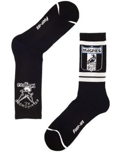Foot-ies Collingwood Magpies Heritage Sneaker Socks 2 Pack Cotton In Black/White