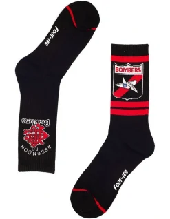 Foot-ies Essendon Bombers Heritage Sneaker Socks 2 Pack Cotton In Red/Black