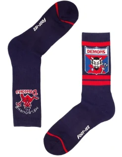 Foot-ies Melbourne Demons Heritage Sneaker Socks 2 Pack Cotton In Navy/Red