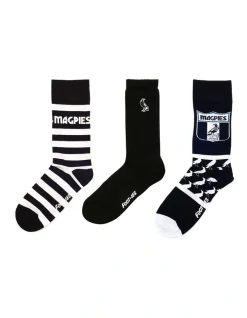 Foot-ies Collingwood Heritage Socks 3 Pack Giftbox Cotton In Black/White