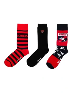 Foot-ies Essendon Heritage Socks 3 Pack Giftbox Cotton In Red/Black