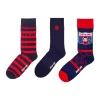 Foot-ies Melbourne Heritage Socks 3 Pack Giftbox Cotton In Navy/Red