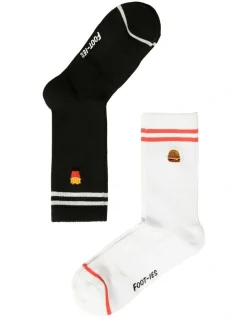 Foot-ies Fast Food Sneaker Socks 2 Pack In Black/White