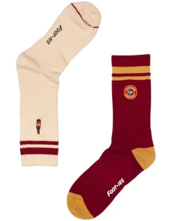 Foot-ies Carlton Draught Sneaker Socks 2 Pack In Cream/Maroon