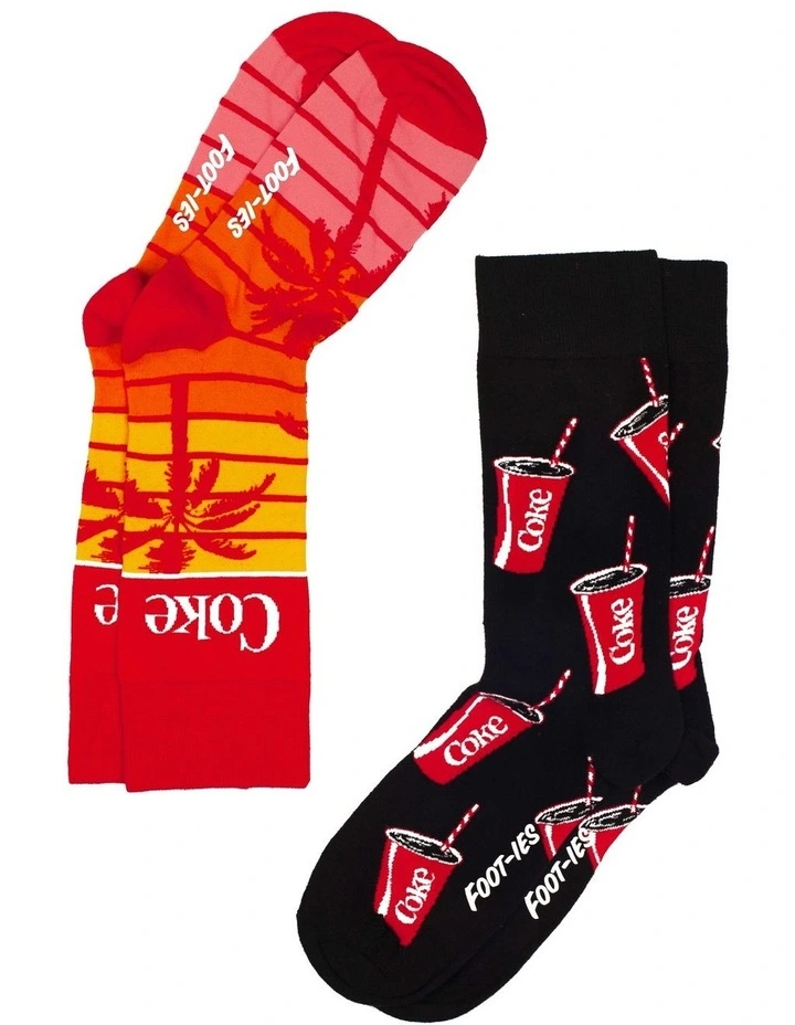 Coke Summer Socks 2 Pack In Multi 3 Coke Summer Socks 2 Pack In Multi