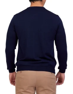 Henry Sartorial Merino Crew Neck In Navy -Coats Sales Store 929271250 2 720x928