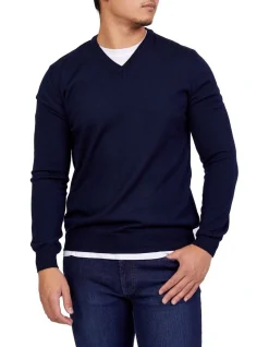 Henry Sartorial Merino V-Neck In Navy