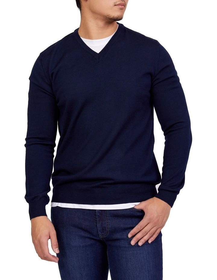 Henry Sartorial Merino V-Neck In Navy 3 Henry Sartorial Merino V-Neck In Navy